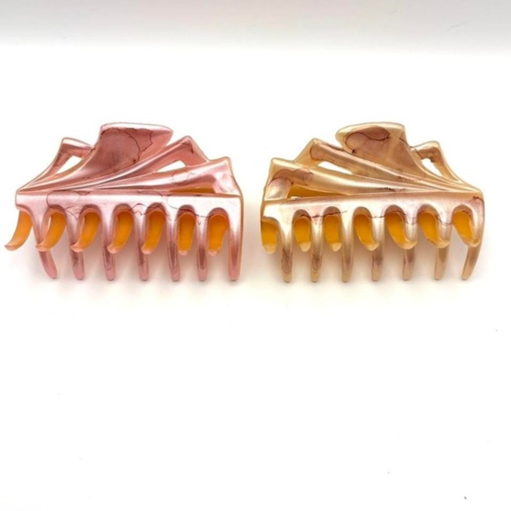 Vintage Mauritius Marbleized Pearlescent Hair Claw Clip Accessories Set Of‎ 2